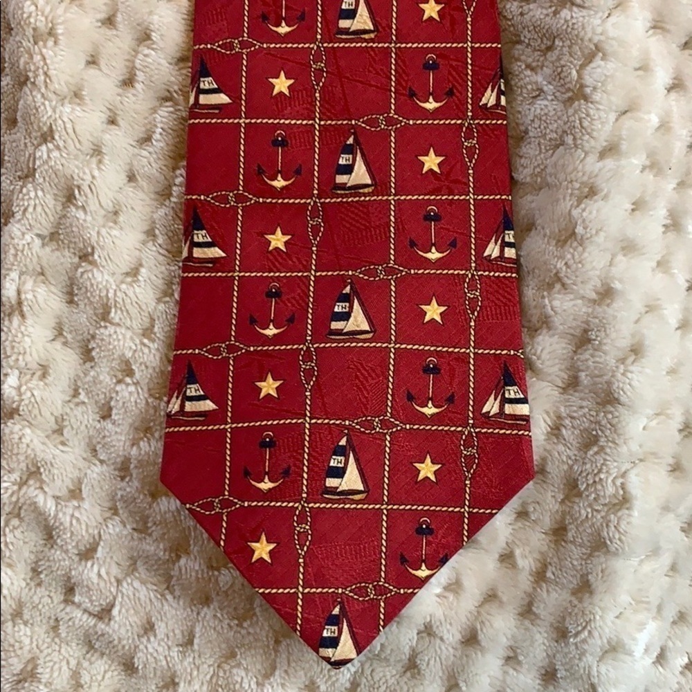 Tommy Hilfiger red tie with anchors and sailboats